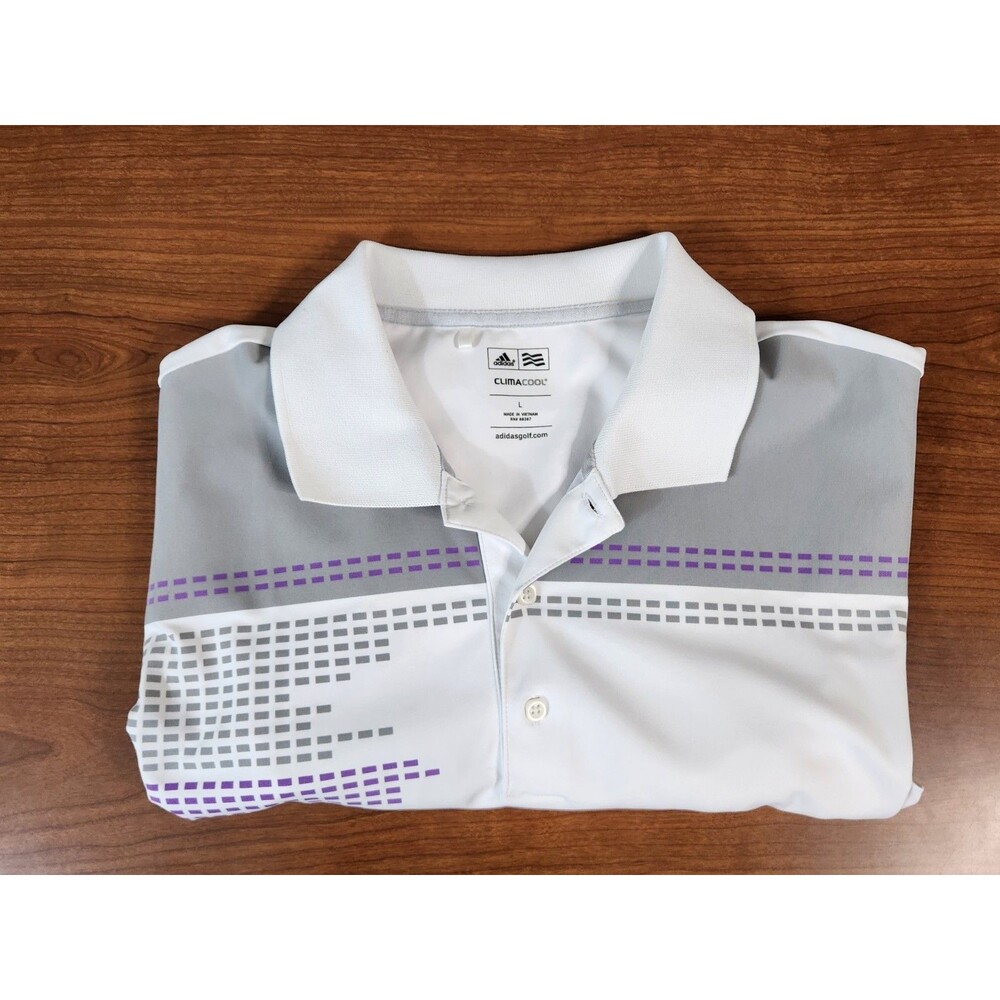 Adidas Climacool Men's Short Sleeve Golf Polo White Grey Purple Size Large